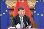  ?? LI XUEREN – XINHUA VIA AP ?? In this photo released by Xinhua News Agency, Chinese President Xi Jinping speaks during a video conference with European leaders from Beijing on Dec. 30.