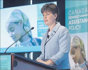  ?? $1 1)050 ?? Minister of Internatio­nal Developmen­t Marie-Claude Bibeau launches Canada’s new Feminist Internatio­nal Assistance Policy during an event in Ottawa, Friday.