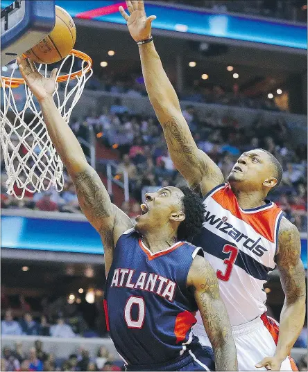  ?? — THE ASSOCIATED PRESS FILES ?? Jeff Teague is just one part of a five-man Atlanta Hawks unit that will collective­ly try to make life rough on the Cavaliers and LeBron James in the NBA Eastern Conference Final.