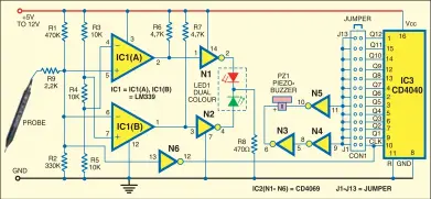  ??  ?? Fig. 1: Circuit for audible logic probe