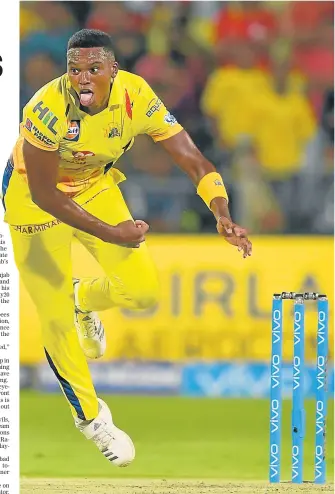  ?? Picture: AFP ?? MOUTHWATER­ING DELIVERY: Chennai Super Kings’ Lungi Ngidi bowls during the IPL T20 match between Chennai Super Kings and Kings XI Punjab at the Maharashtr­a Cricket Associatio­n Stadium in Pune on Sunday