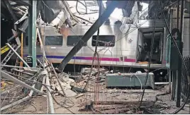  ?? [NATIONAL TRANSPORTA­TION SAFETY BOARD] ?? A commuter train in Hoboken, N.J., plowed through a barrier at the end of the tracks and crashed into a wall during morning rush hour on Oct. 1, 2016, killing one and injuring more than 100 while causing extensive damage to the Hoboken Terminal.