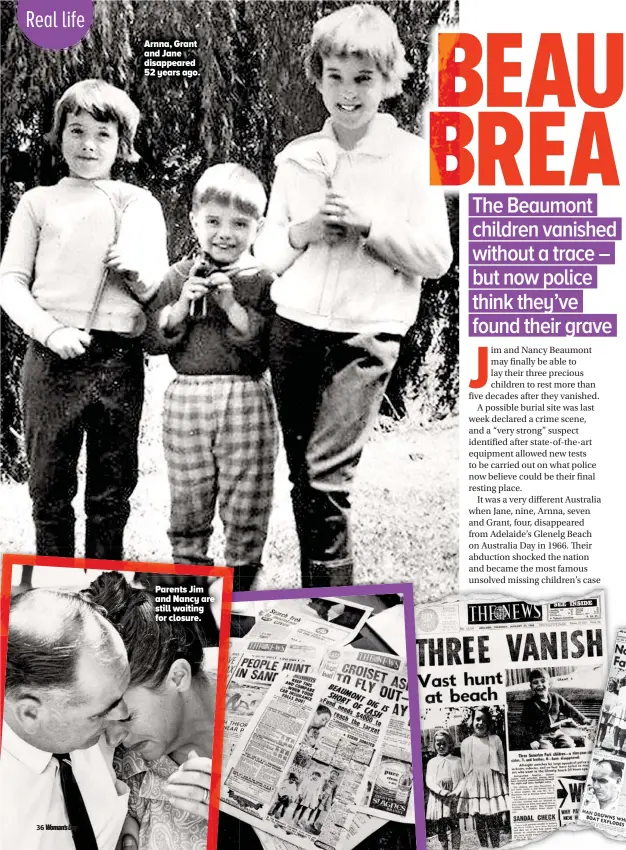  ??  ?? Arnna, Grant and Jane disappeare­d 52 years ago. Parents Jim and Nancy are still waiting for closure.