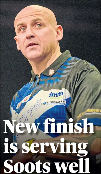  ?? ?? FLYING HIGH: Darts ace Alan Soutar is into the Grand Slam of Darts quarter-finals.