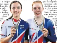  ??  ?? Silver service: Elinor Barker and Emily Nelson in action in the final (top) and with their medals