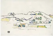  ?? ?? „Duftige Landschaft“nannte Egon Schiele dieses Werk, das er mit Kohle und Farbkreide auf Papier gemalt hat.