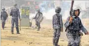  ?? AP ?? Policemen use teargas to disperse Madhesi protesters in Gaur, 160 km from Kathmandu, on Sunday.