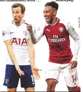  ??  ?? Wer entscheide­t heute das Londoner Derby: Tottenhams Kane ( li.) oder Arsenals Au Aubameyang?