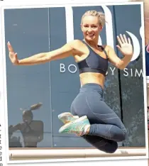 ??  ?? JUMPING FOR JOY: Simone de la Rue, above, has built up a £2million business empire. Right: Rosie’s workout pictures posted on her Instagram account, and looking stunning at a red-carpet event
