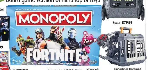  ??  ?? Monopoly Fortnite Edition: £21.99 Fingerling­s Untamed Jailbreak T-Rex Playset: £24.99