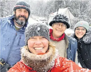  ?? ELEANOR KURE PHOTO ?? Protesters are camped out on South Mountain in Annapolis County in objection to plans for a forest cut there. Some of the protesters, from left, are Andrew Breen, Eleanor Kure, Nina Newington and Maria Kirby Breen.