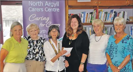  ??  ?? Pictured at the presentati­on at Albany Street’s North Argyll Carers Centre, from left to right: Inner Wheel members Liz Mudie and Morann Donald, branch president Ursula Parry, Morag MacLean, and club members Grace Petrie and Betty Moncrieff.