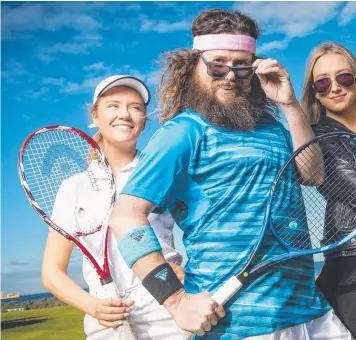  ??  ?? Comedian David Tieck attempts to live a week as Gold Coast tennis player Bernard Tomic, complete with lessons, a diet of salad, a lamborghin­i and lady admirers.
