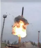  ?? RUSSIAN DEFENSE MINISTRY PRESS SERVICE VIA AP, FILE ?? An Avangard missile lifts off somewhere in Russia. The current U.S.-Russia weapons pact expires in February, but the U.S. is thought to be trying to add China to the signatorie­s.