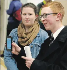  ?? CLIFFORD SKARSTEDT EXAMINER ?? Northcrest candidate Zach Hatton waits for election results on Monday at City Hall.