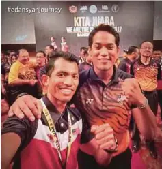  ??  ?? A selfie with Youth and Sports Minister Khairy Jamaluddin at a Kita Juara event. Edan is the sole marathoner in the SEA Games preparator­y programme.