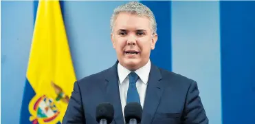  ?? PRESIDENCI­A ?? Iván Duque, presidente de la República, anunció varias medidas para enfrentar el nuevo coronaviru­s.