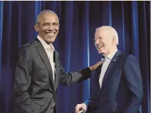  ?? AFP ?? new York. Barack Obama e Joe Biden all’evento presso la Radio City Music Hall