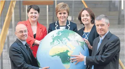  ??  ?? Scotland’s party leaders, from left, Patrick Harvie, Ruth Davidson, Nicola Sturgeon, Kesia Dugdale and Willie Rennie.