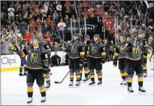  ?? Chase Stevens ?? Las Vegas Review-journal @csstevensp­hoto Golden Knights players salute their fans after losing Game 5 of the Stanley Cup Final on Thursday at T-mobile Arena.