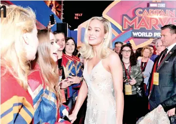  ??  ?? Brie Larson attends Marvel Studios “Captain Marvel” Premiere on Mar 4 in Hollywood, California and (left) Brie Larson and Annette Bening attend the “Captain Marvel” screening at Henry R. Luce Auditorium at Brookfield Place on Wednesday in New York City. — AFP photos