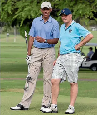  ??  ?? Former US President Barack Obama, pictured here playing golf with former Prime Minister John Key at the start of 2014, could visit New Zealand next month.