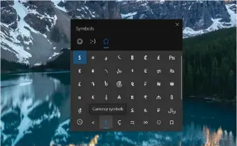  ??  ?? Microsoft’s symbols keyboard, part of the emoji keyboard within Windows 10, also has a large variety from which to choose