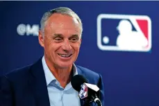  ?? CHARLIE NEIBERGALL/THE ASSOCIATED PRESS ?? Major League Baseball commission­er Rob Manfred said Thursday he will retire when his current term ends in January 2029. Manfred has been commission­er since 2015.