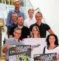  ??  ?? Freude auf die Vogtland-Challenge auch bei der Bauerfeind AG, von vorn rechts nach oben: Kathleen Eschrich, Luisa Günther, Holger Winkler, Rico Krüger, Andreas Walzer, Fabian Vajko, Florian Wohlfahrt, und Franz Mock. Foto: Andreas Rabel