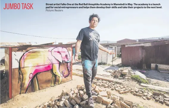  ?? Picture: Reuters ?? Street artist Falko One at the Red Bull Amaphiko Academy in Mamelodi in May. The academy is a launch pad for social entreprene­urs and helps them develop their skills and take their projects to the next level.