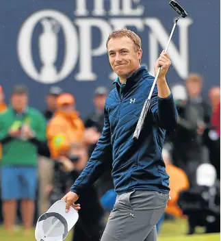  ?? /AFP ?? Another one in the bag: Jordan Spieth celebrates on the 18th green after his final round 69 to win the Open.