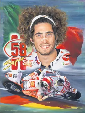  ??  ?? NEW ART. Michael Rogers’ latest motorsport artwork – the late Marco Simoncelli.