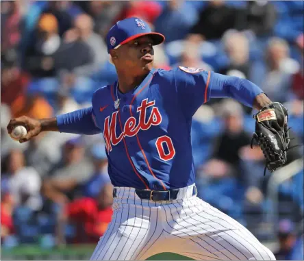  ?? JEFF ROBERSON - THE ASSOCIATED PRESS ?? New York Mets pitcher Marcus Stroman throws during the first inning of a spring training baseball game against the St. Louis Cardinals Friday, Feb. 28, 2020, in Port St. Lucie, Fla.