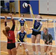  ?? PILOT PHOTO/RUSTY NIXON ?? Triton’s Addy Viers gets the spike and the Trojans got the win in the sectional final at Triton.