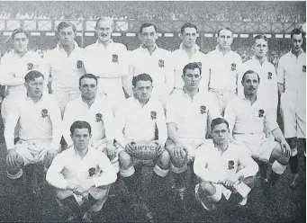  ??  ?? England’s rugby union team, pictured at their last game before the outbreak of war.