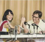  ??  ?? Emma Stone as Billy Jean and Steve Carell as Bobby Riggs are at the top of their games in Battle of the Sexes