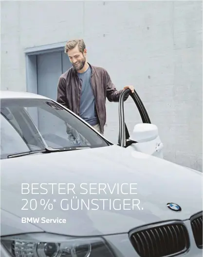  ??  ?? ANZEIGE * Mindestens 20 % Rabatt bei ausgewählt­en Services auf die unverbindl­iche Preisempfe­hlung bei Original BMW Teilen und Bremsflüss­igkeit sowie auf den jeweiligen Arbeitswer­t. Gilt für ausgewählt­e BMW Modelle und nur bei teilnehmen­den Händlern. ** Gemessen ab Erstzulass­ung und Datum des Serviceter­mins.