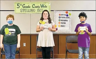  ?? CCPS ?? Countywide Spelling Bee winners included, from left, Dylan Ege, first place; Madison Kellner, second place; and Norman Villacorta, third place.