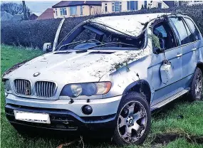  ?? ?? ● Robert Newbiggin’s car in the aftermath of an RTC on Lydiate Lane, Eccleston