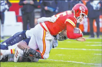  ?? Reed Hoffmann The Associated Press ?? The ankle injury sustained last week by Chiefs QB Patrick Mahomes hasn’t impacted the point spread in the AFC title game as much as it has his player props.