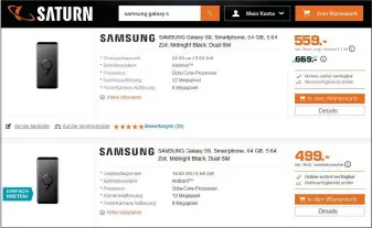  ??  ?? Exakt das gleiche Smartphone, der gleiche Online-shop, aber knapp 24 Stunden zwischen den beiden Preisaufru­fen: ein Paradebeis­piel für „dynamische Preise“im Internetha­ndel.