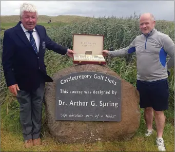  ??  ?? Sean O’Connor, President of Castlegreg­ory Golf Club presents second place in his President’s Prize to Seamus Browne.