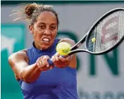  ?? Adam Pretty / Getty Images ?? American Madison Keys leans into a backhand during her second-round match. However, a surgically repaired left wrist hampered her play.