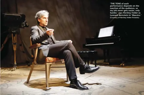  ?? (Courtesy of Hershey Felder Presents) ?? ‘THE TONE of each performanc­e depends on the reaction of the audience, so my job never gets easier, only harder,’ says Hershey Felder as Leonard Bernstein in ‘Maestro.’