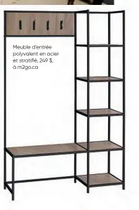  ??  ?? Meuble d’entrée polyvalent en acier et stratifié, 249 $, à m2go.ca