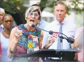  ?? Christian Abraham / Hearst Connecticu­t Media ?? U. S. Rep. Rosa DeLauro speaks to a crowd at a unity rally at Wooster Square Park in New Haven in August. DeLauro has not faced a primary challenge in a decade, even though 2018 has spurred record numbers of newcomers to run for office.