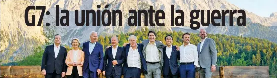  ?? ?? ALEMANIA. Desde la izquierda: de Italia, Mario Draghi; de la Comisión Europea, Ursula von der Leyen; Joe Biden; canciller alemán, Olaf Scholz; Boris Johnson; el canadiense Justin Trudeau; premier japonés, Fumio Kishida; Emmanuel Macron y el presidente del Consejo Europeo, Charles Michel.