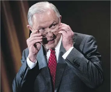  ?? BRENDAN SMIALOWSKI / AFP / GETTY IMAGES ?? U.S. Attorney General Jeff Sessions on Friday condemned the “staggering number” of leaks emanating from President Donald Trump’s administra­tion, and vowed to crackdown on those revealing classified or sensitive national security informatio­n.