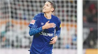  ?? Agence France-presse ?? Schalke’s French midfielder Amine Harit reacts after scoring against Augsburg during their German League match in Augsburg on Sunday.