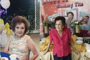  ??  ?? IN THEIR 90S. Grand matriarchs Milagros Sembrano and Tita Nolasco Deen during their recent birthday celebratio­n.